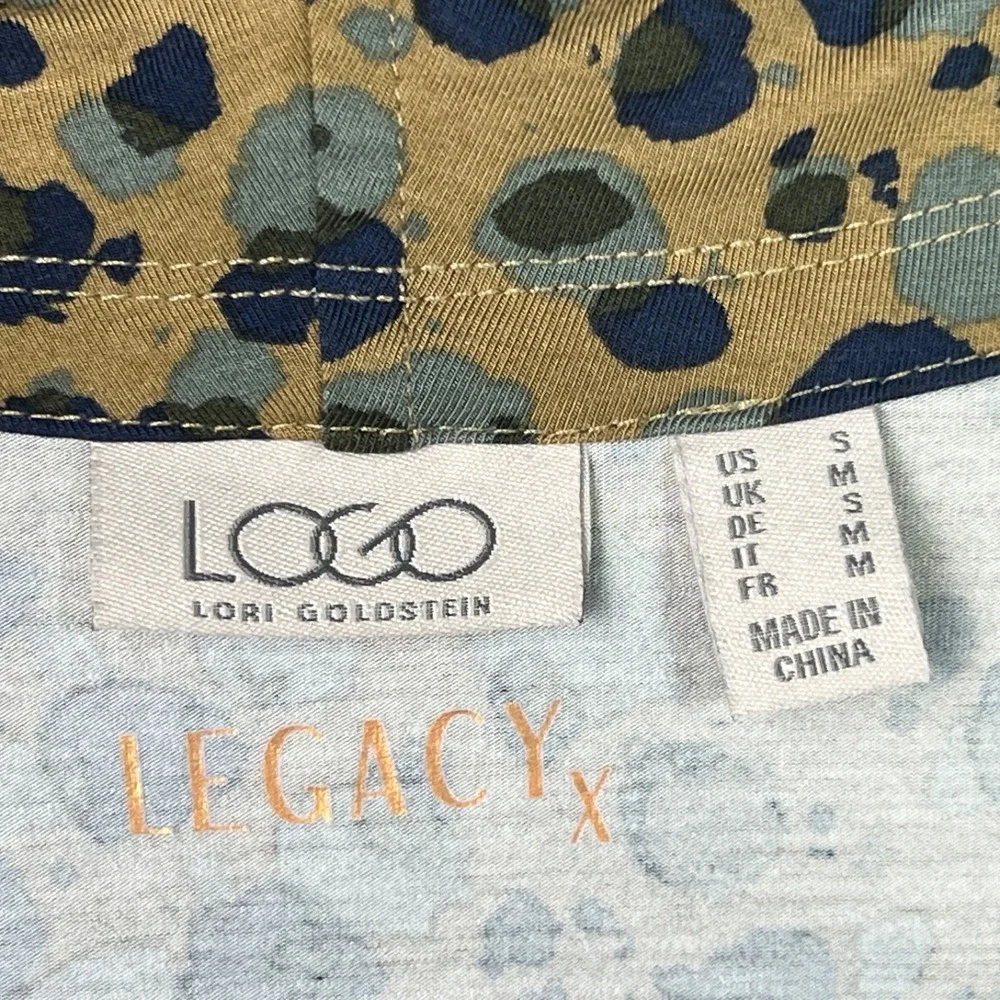 LOGO Lori Goldstein Top Womens‎ S Tan Printed Blouse Legacy Rayon 230 Cowl Neck